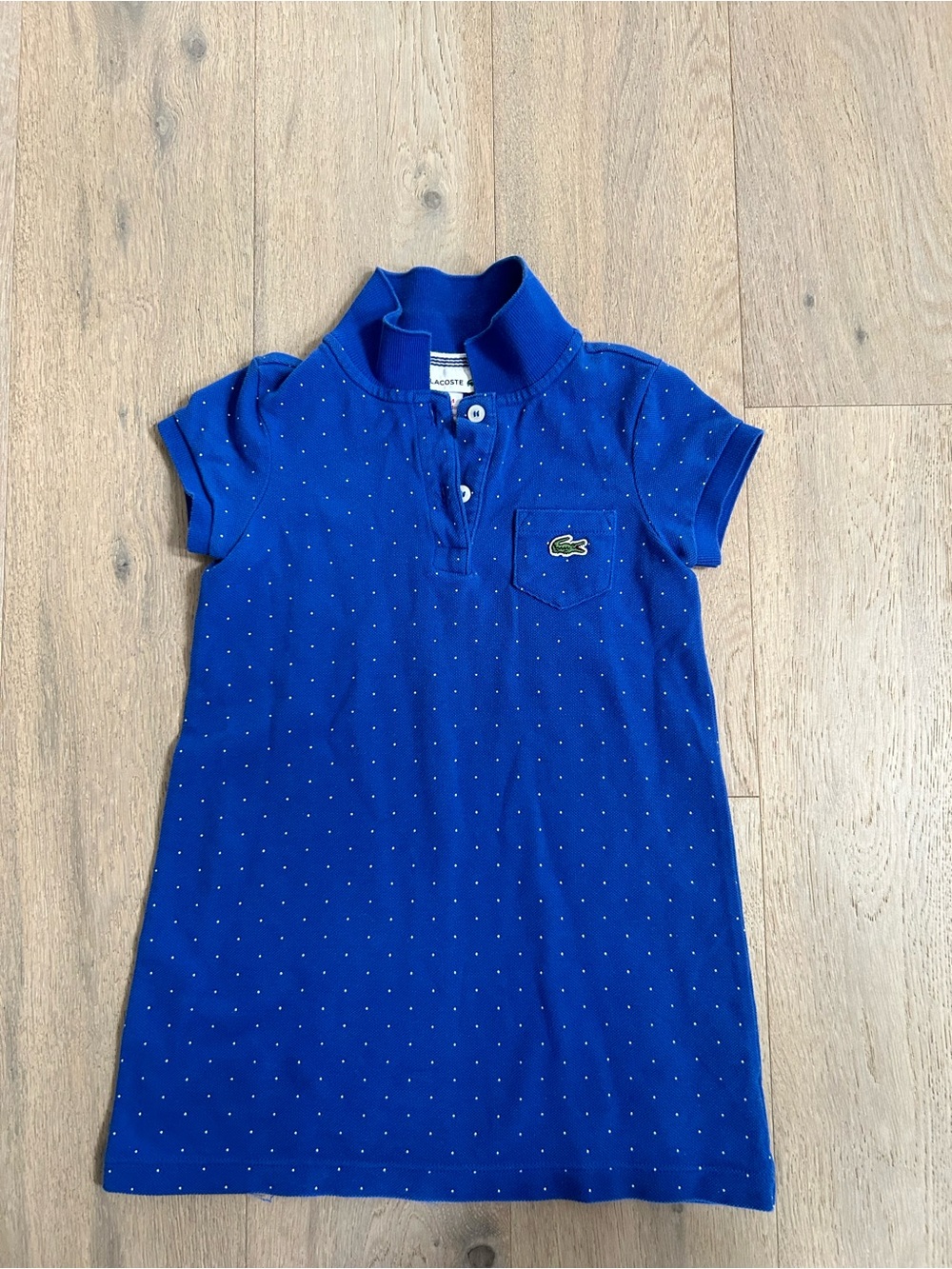 Lacoste Girls' Royal Blue Polo Dress with Micro Dot Print